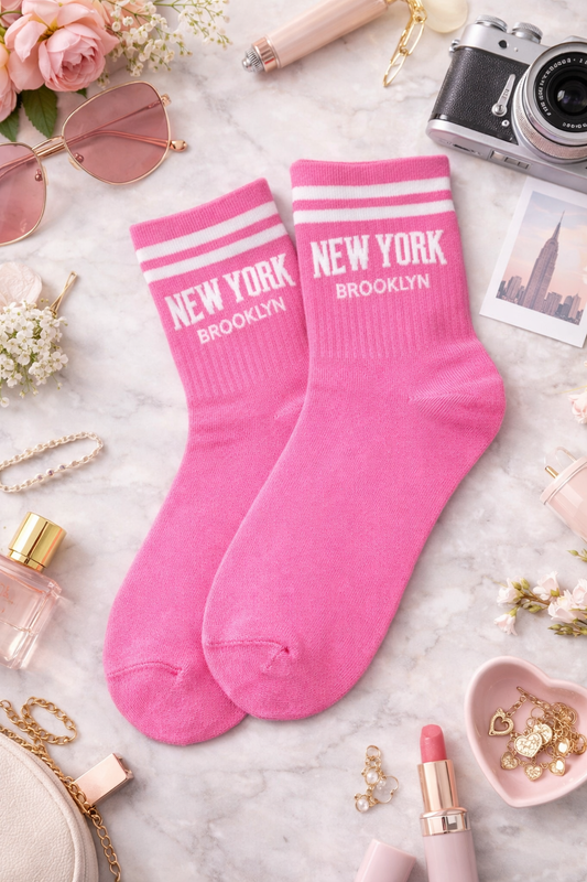 Chaussettes fantaisie roses “New York Brooklyn” – Taille unique