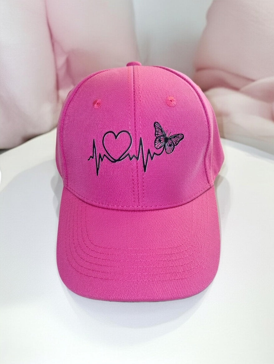 Casquette fantaisie rose motif cœur & papillon🩷🎀